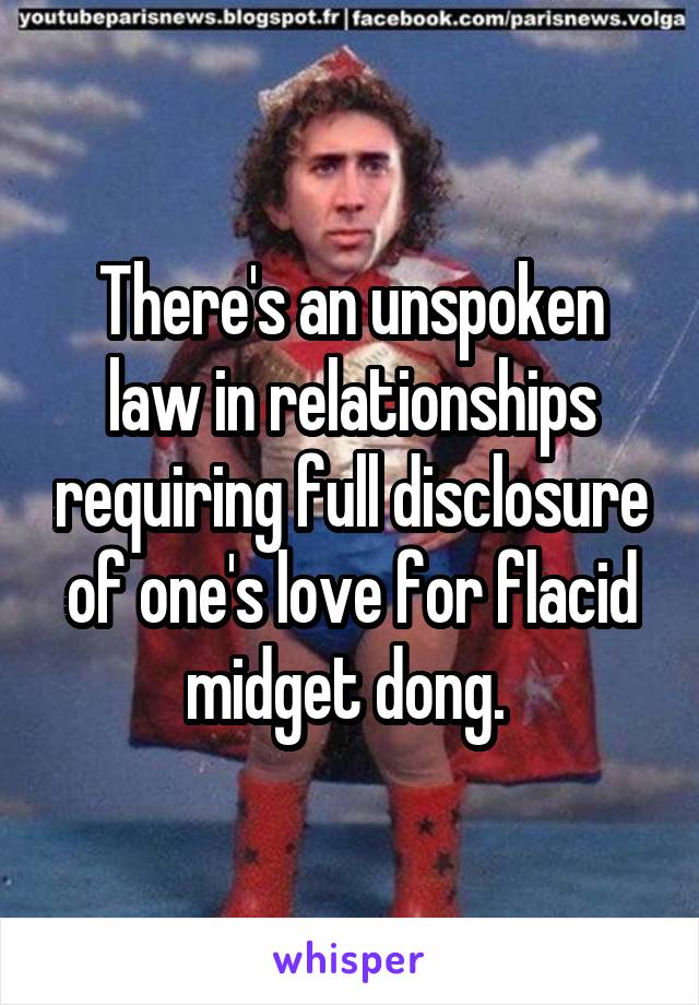 There's an unspoken law in relationships requiring full disclosure of one's love for flacid midget dong. 