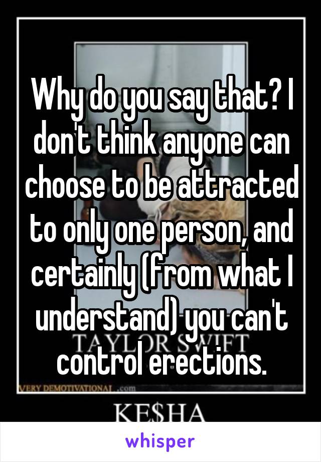 Why do you say that? I don't think anyone can choose to be attracted to only one person, and certainly (from what I understand) you can't control erections.