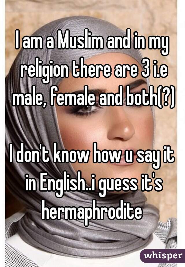 I am a Muslim and in my religion there are 3 i.e male, female and both(?)

I don't know how u say it in English..i guess it's hermaphrodite 