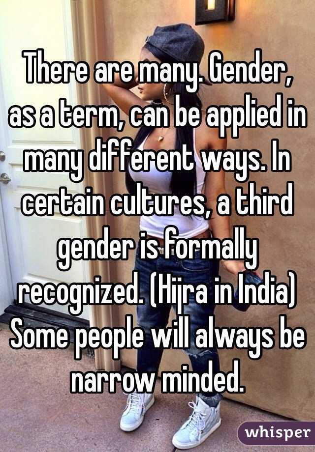 There are many. Gender, as a term, can be applied in many different ways. In certain cultures, a third gender is formally recognized. (Hijra in India)
Some people will always be narrow minded.