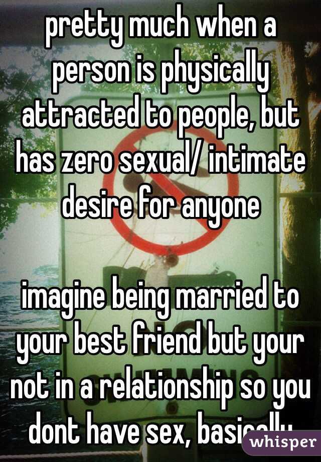 pretty much when a person is physically attracted to people, but has zero sexual/ intimate desire for anyone

imagine being married to your best friend but your not in a relationship so you dont have sex, basically