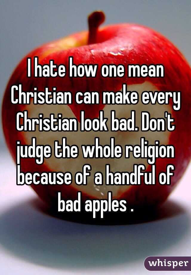 I hate how one mean Christian can make every Christian look bad. Don't judge the whole religion because of a handful of bad apples .