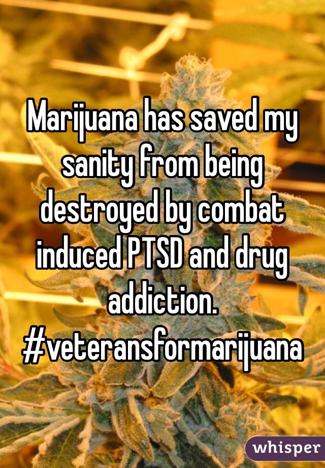 Marijuana has saved my sanity from being destroyed by combat induced PTSD and drug addiction. #veteransformarijuana