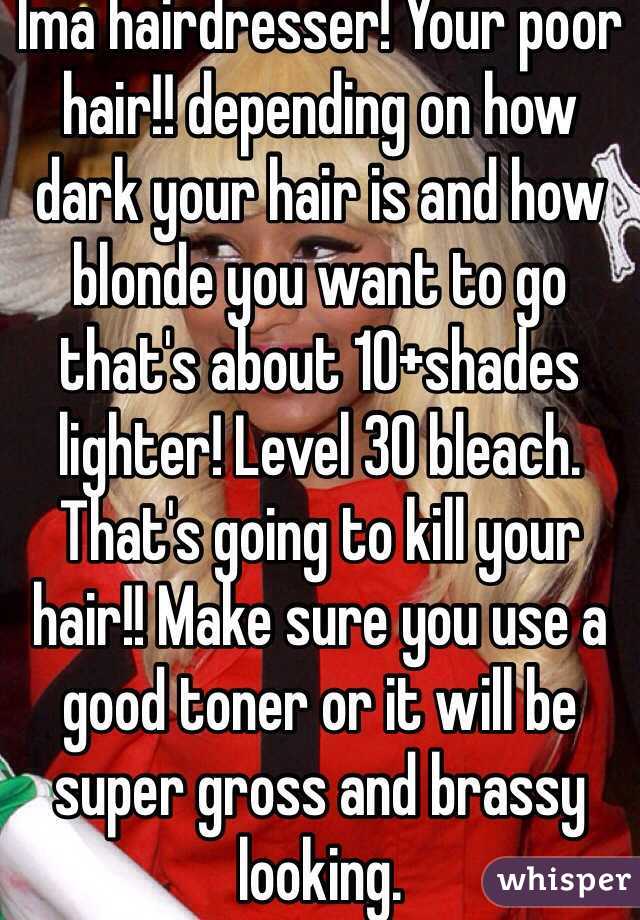 Ima hairdresser! Your poor hair!! depending on how dark your hair is and how blonde you want to go that's about 10+shades lighter! Level 30 bleach. That's going to kill your hair!! Make sure you use a good toner or it will be super gross and brassy looking.
