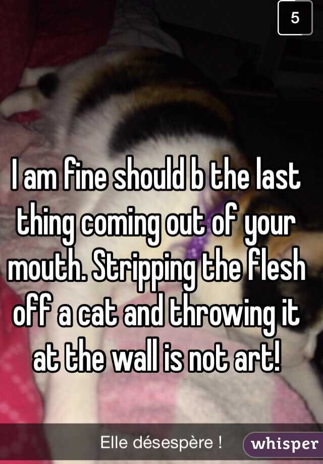 I am fine should b the last thing coming out of your mouth. Stripping the flesh off a cat and throwing it at the wall is not art!