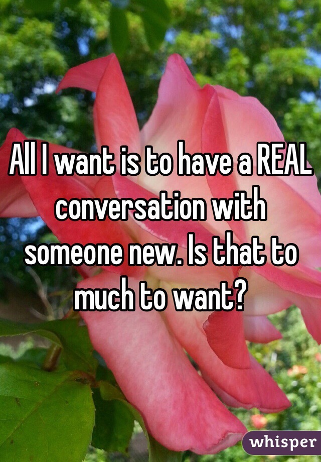 All I want is to have a REAL conversation with someone new. Is that to much to want? 