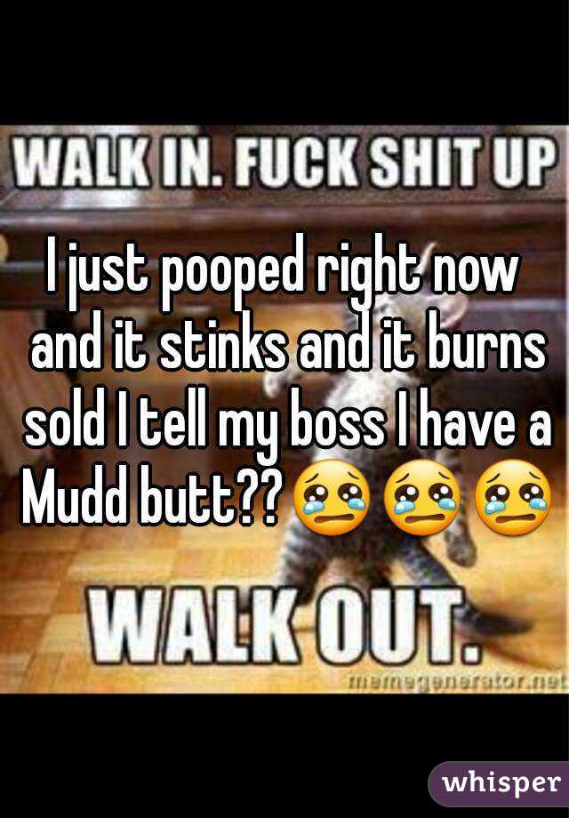 I just pooped right now and it stinks and it burns sold I tell my boss I have a Mudd butt??😢😢😢