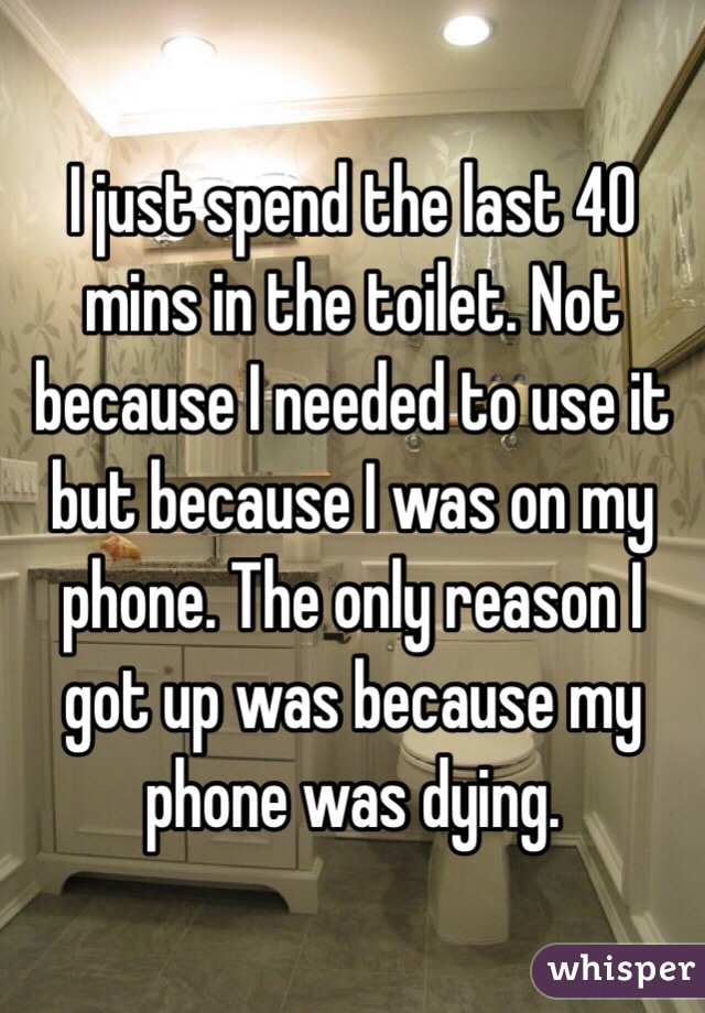 I just spend the last 40 mins in the toilet. Not because I needed to use it but because I was on my phone. The only reason I got up was because my phone was dying. 