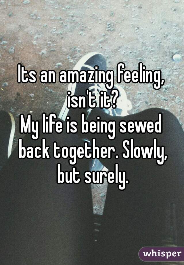 Its an amazing feeling, isn't it?
My life is being sewed back together. Slowly, but surely.