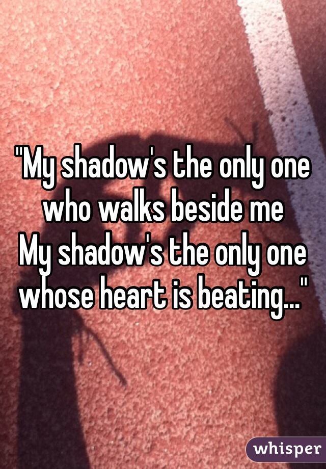 "My shadow's the only one who walks beside me
My shadow's the only one whose heart is beating..."