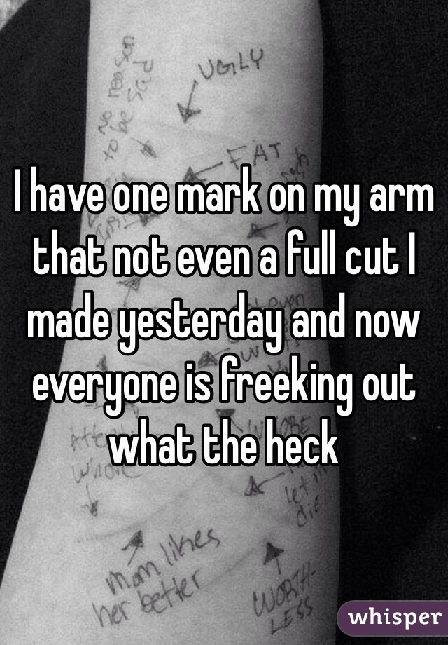 I have one mark on my arm that not even a full cut I made yesterday and now everyone is freeking out what the heck
