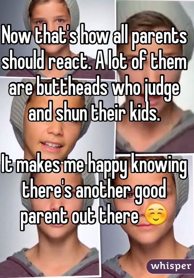 Now that's how all parents should react. A lot of them are buttheads who judge and shun their kids.

It makes me happy knowing there's another good parent out there ☺️
