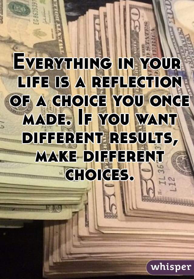 Everything in your life is a reflection of a choice you once made. If you want different results, make different choices.