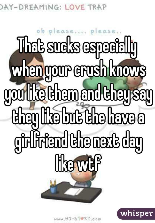 That sucks especially when your crush knows you like them and they say they like but the have a girlfriend the next day like wtf