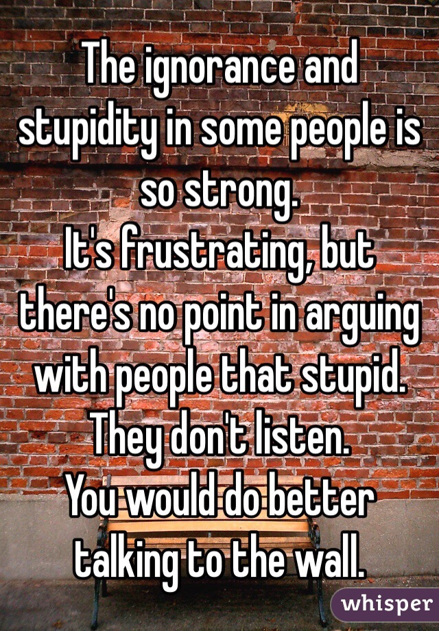 The ignorance and stupidity in some people is so strong. 
It's frustrating, but there's no point in arguing with people that stupid.
They don't listen. 
You would do better talking to the wall. 
