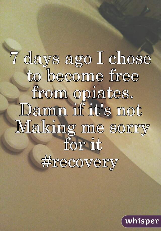 7 days ago I chose to become free from opiates.
Damn if it's not Making me sorry for it
#recovery
