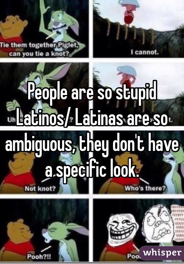 People are so stupid Latinos/ Latinas are so ambiguous, they don't have a specific look. 