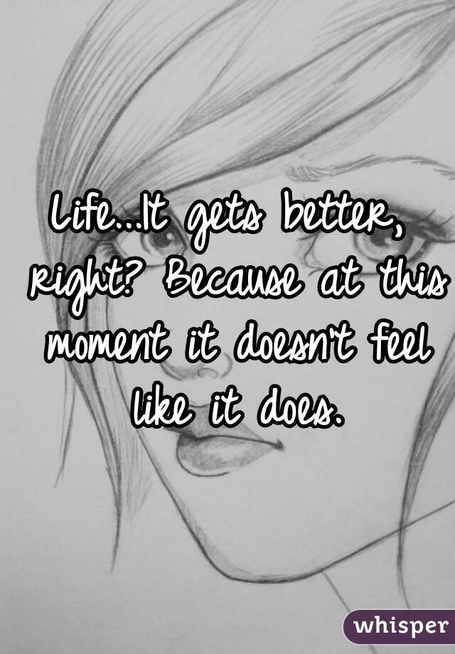 Life...It gets better, right? Because at this moment it doesn't feel like it does.