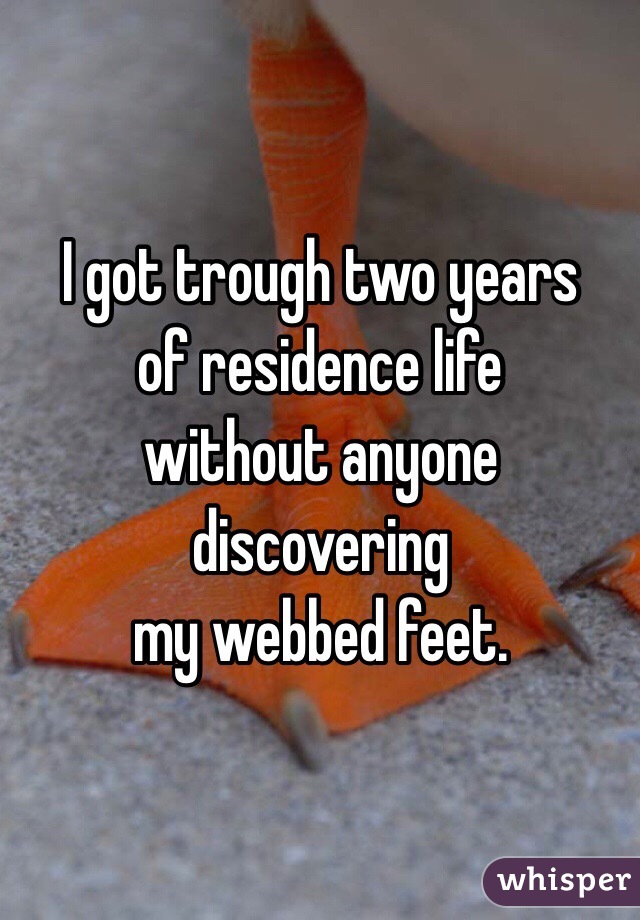 I got trough two years
of residence life
without anyone discovering
my webbed feet.