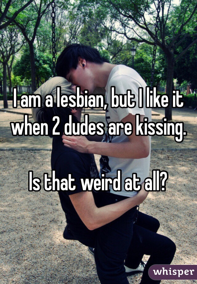 I am a lesbian, but I like it when 2 dudes are kissing.

Is that weird at all?