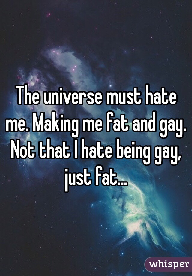 The universe must hate me. Making me fat and gay. Not that I hate being gay, just fat...