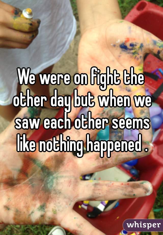 We were on fight the other day but when we saw each other seems like nothing happened .
