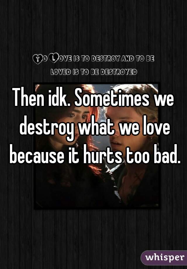 Then idk. Sometimes we destroy what we love because it hurts too bad.