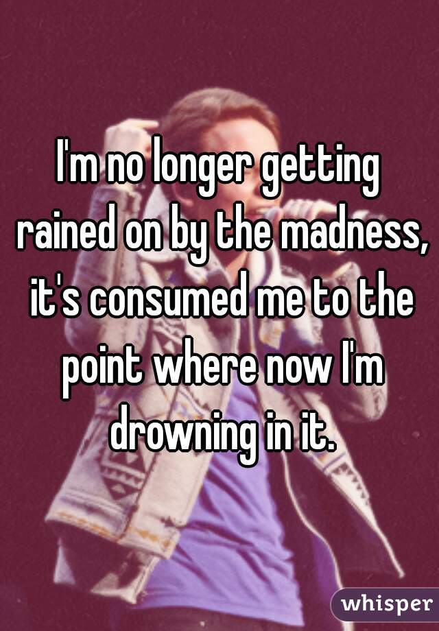 I'm no longer getting rained on by the madness, it's consumed me to the point where now I'm drowning in it.