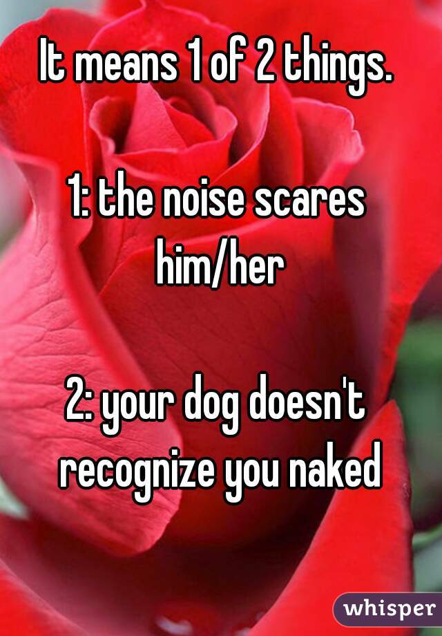 It means 1 of 2 things.

1: the noise scares him/her

2: your dog doesn't recognize you naked