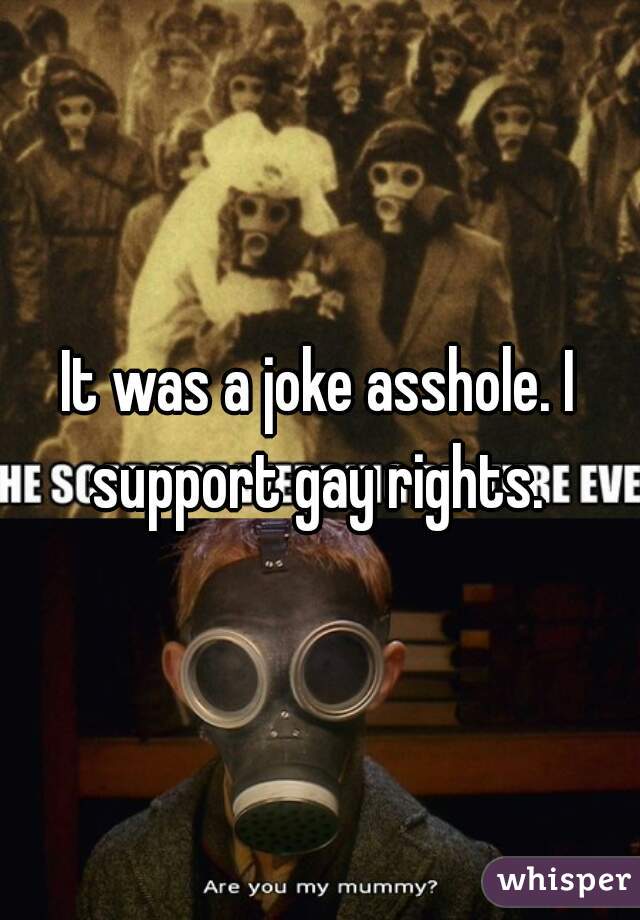 It was a joke asshole. I support gay rights. 