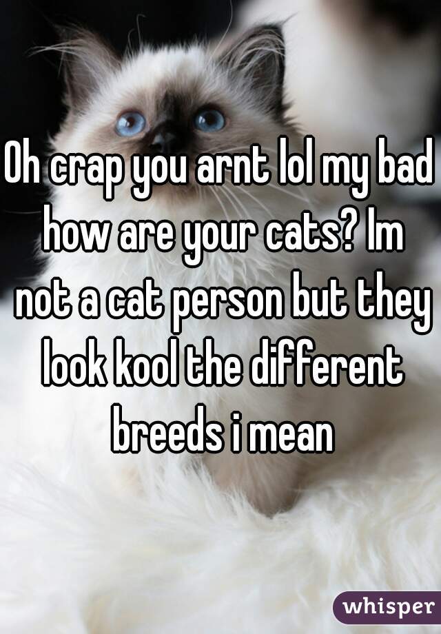 Oh crap you arnt lol my bad how are your cats? Im not a cat person but they look kool the different breeds i mean