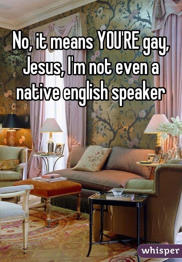 No, it means YOU'RE gay, Jesus, I'm not even a native english speaker