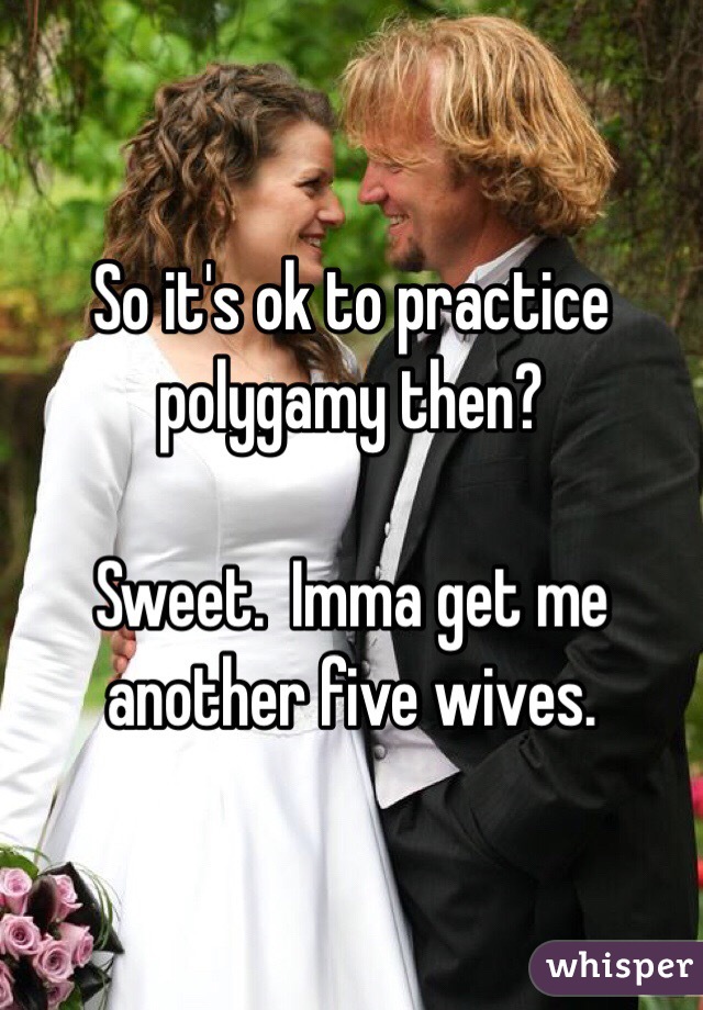 So it's ok to practice polygamy then?

Sweet.  Imma get me another five wives. 