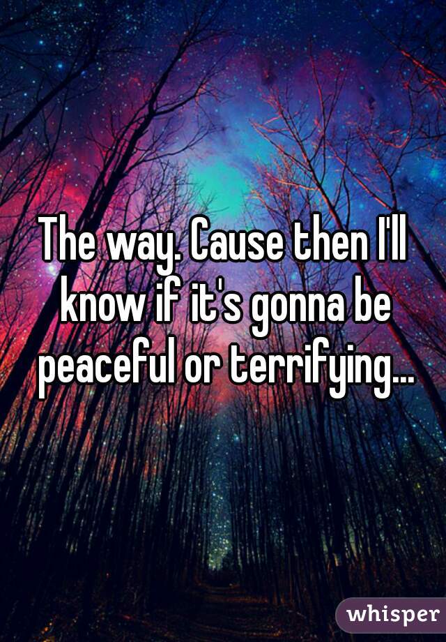 The way. Cause then I'll know if it's gonna be peaceful or terrifying...