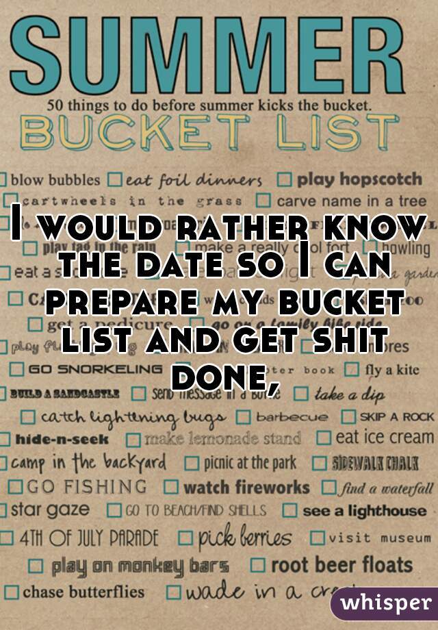 I would rather know the date so I can prepare my bucket list and get shit done,