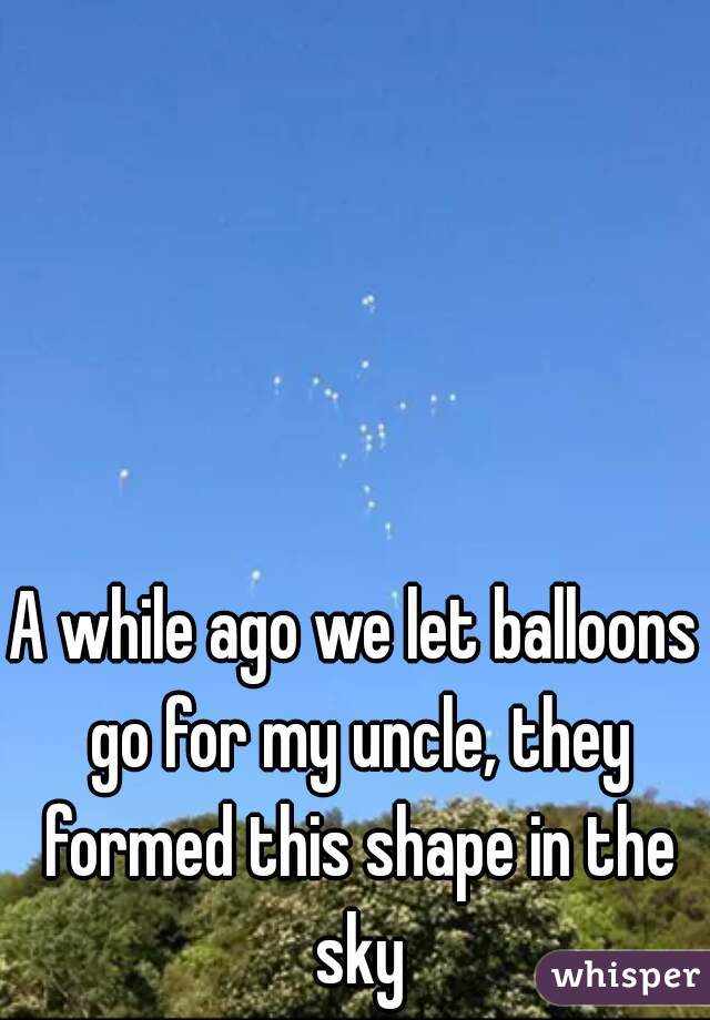 A while ago we let balloons go for my uncle, they formed this shape in the sky