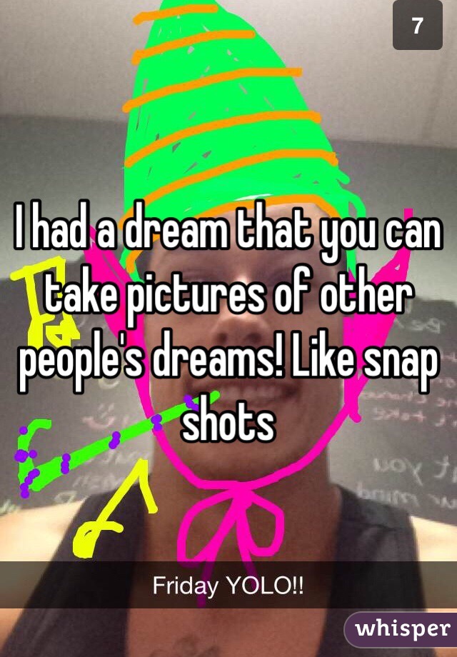 I had a dream that you can take pictures of other people's dreams! Like snap shots 