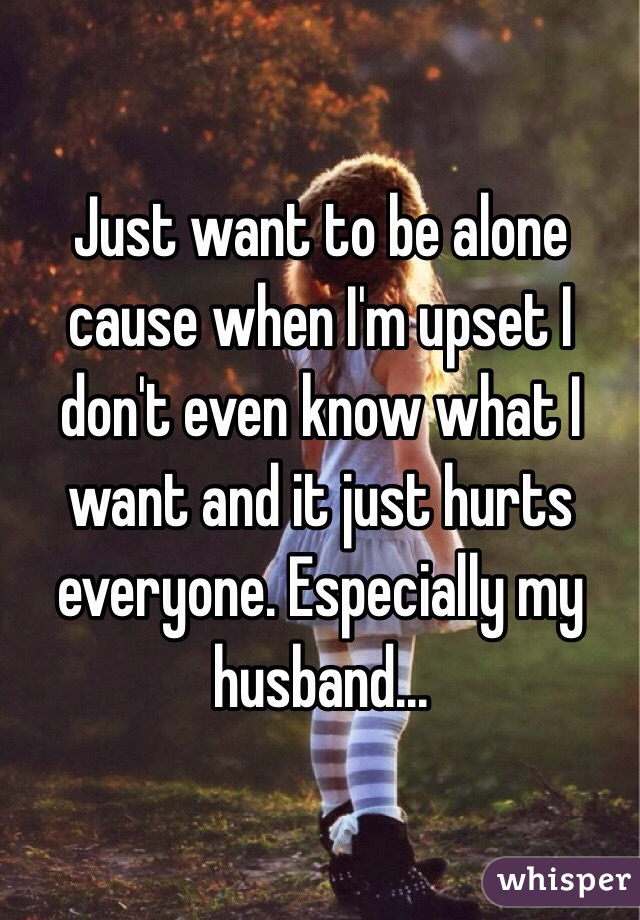 Just want to be alone cause when I'm upset I don't even know what I want and it just hurts everyone. Especially my husband...