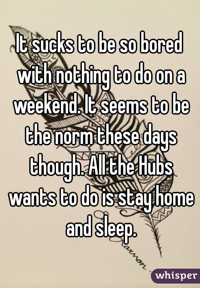 It sucks to be so bored with nothing to do on a weekend. It seems to be the norm these days though. All the Hubs wants to do is stay home and sleep.
