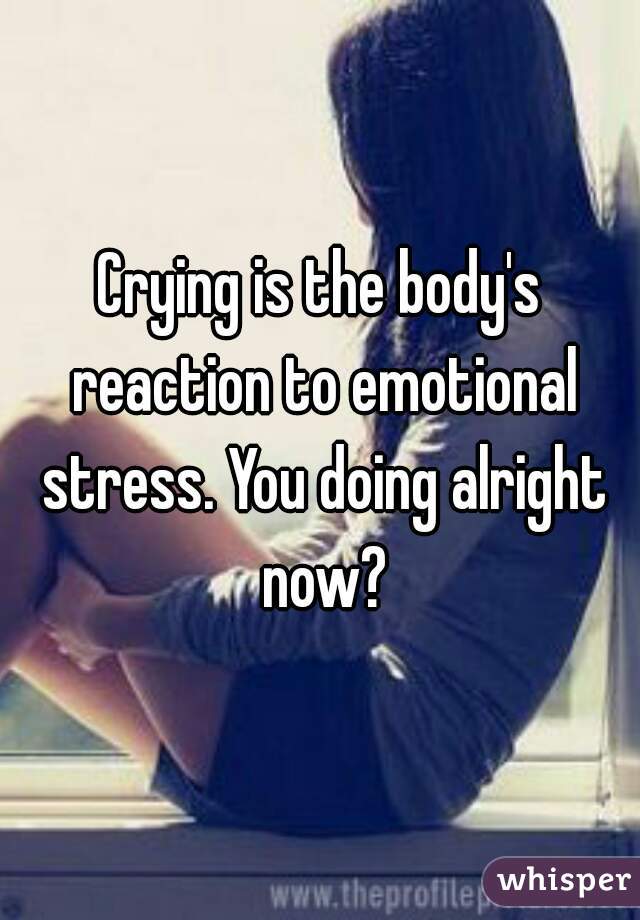 Crying is the body's reaction to emotional stress. You doing alright now?