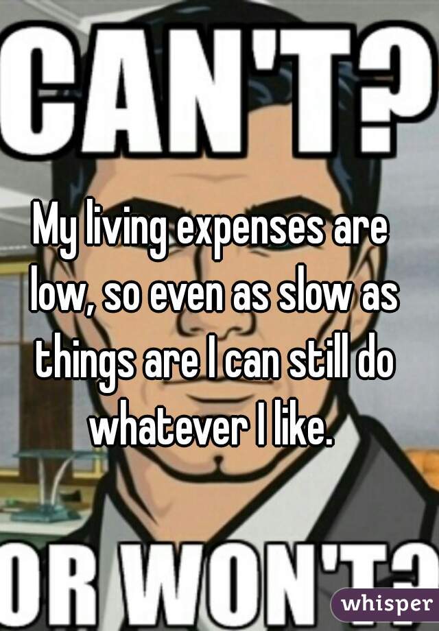 My living expenses are low, so even as slow as things are I can still do whatever I like. 