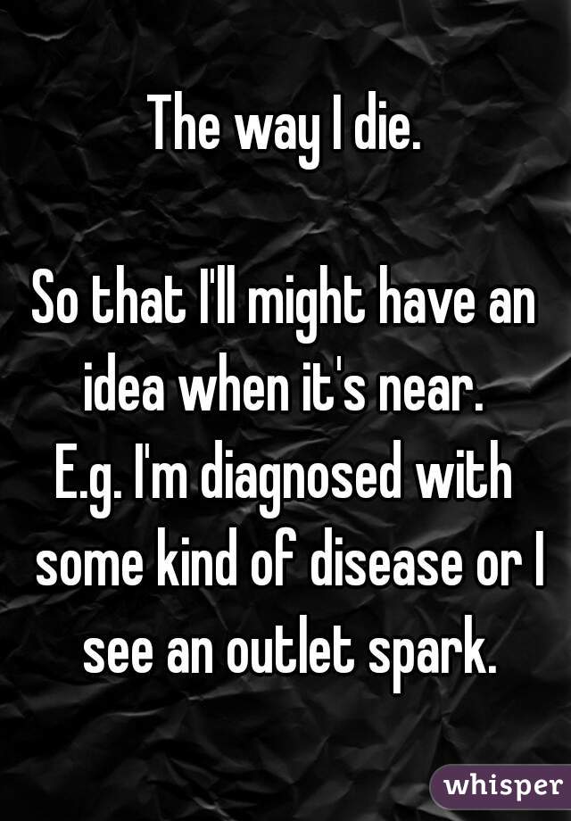 The way I die.

So that I'll might have an idea when it's near. 
E.g. I'm diagnosed with some kind of disease or I see an outlet spark.