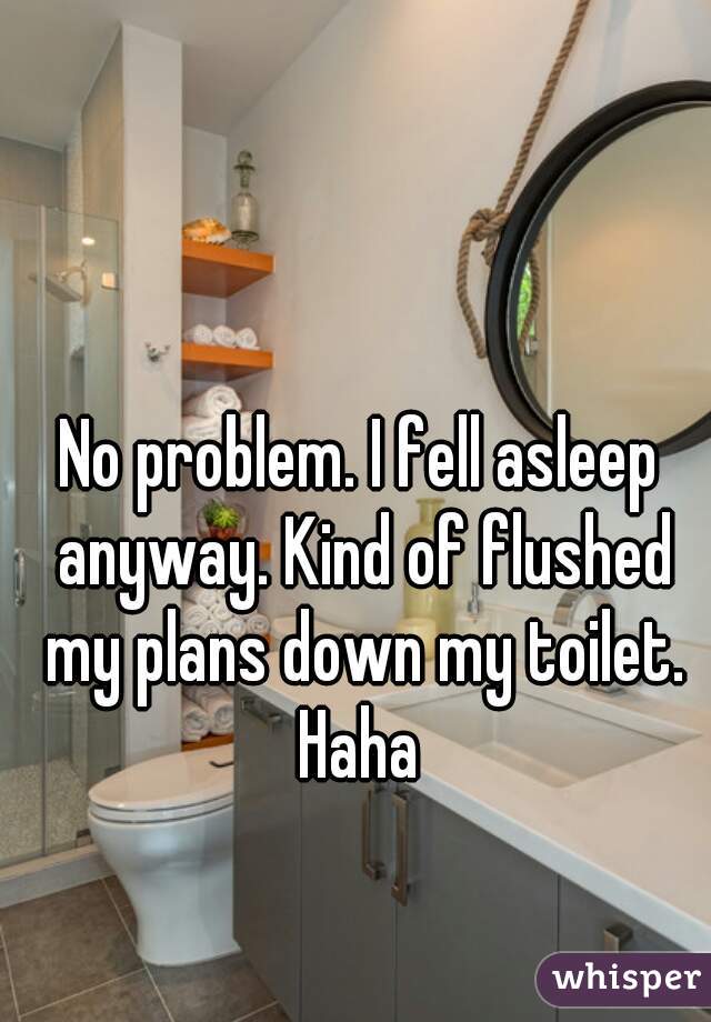 No problem. I fell asleep anyway. Kind of flushed my plans down my toilet. Haha 