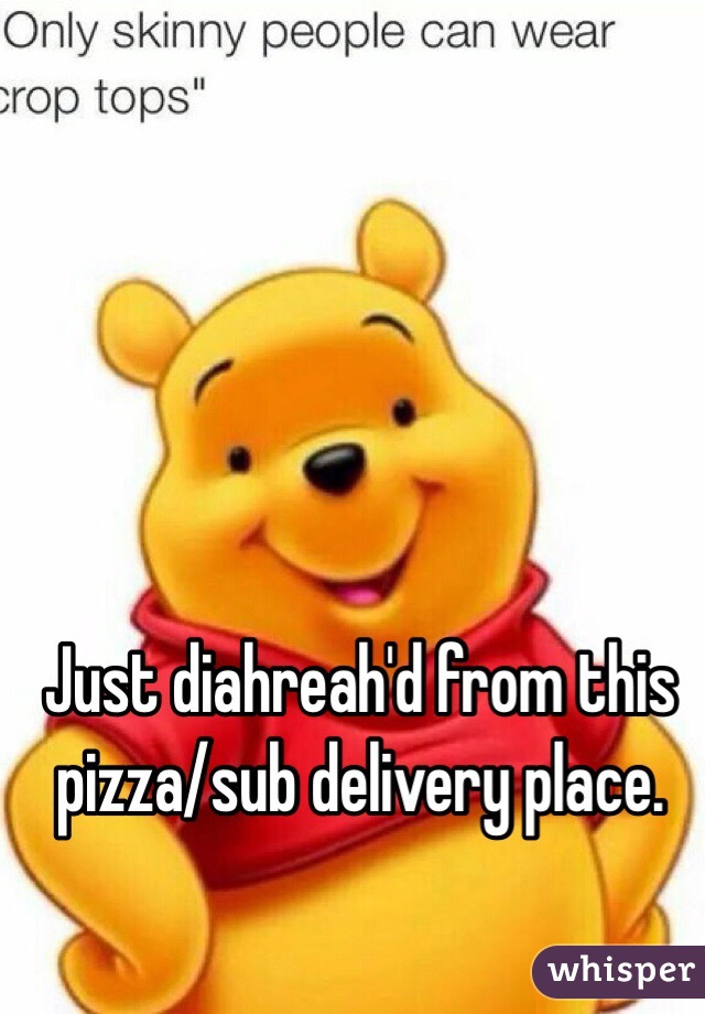 Just diahreah'd from this pizza/sub delivery place.  