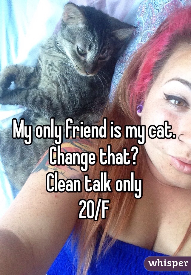 My only friend is my cat. 
Change that?
Clean talk only
20/F