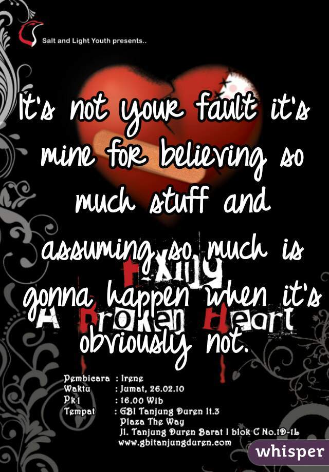 It's not your fault it's mine for believing so much stuff and assuming so much is gonna happen when it's obviously not. 