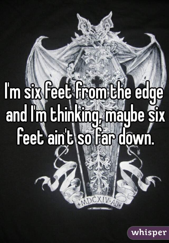 I'm six feet from the edge and I'm thinking, maybe six feet ain't so far down.