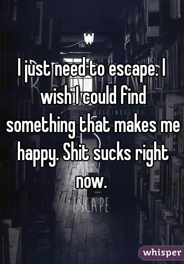 I just need to escape. I wish I could find something that makes me happy. Shit sucks right now. 