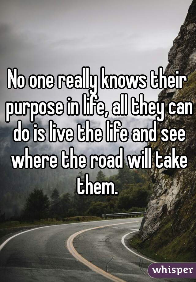No one really knows their purpose in life, all they can do is live the life and see where the road will take them. 