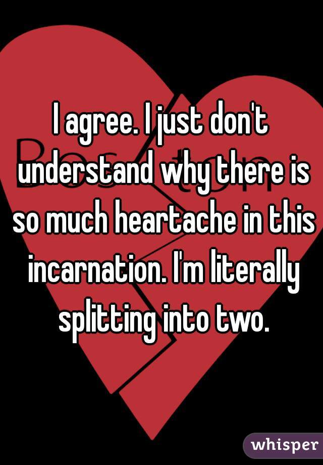 I agree. I just don't understand why there is so much heartache in this incarnation. I'm literally splitting into two.